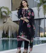 Designer d chinon kurta pant set with embroidery & printed tebby silk dupatta