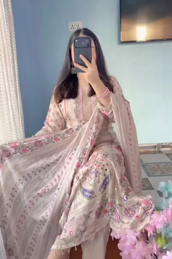 Plus size maslin kurta set with aari embroidery & mirror work – designer ethnic suit with dupatta for women