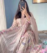 Plus size maslin kurta set with aari embroidery & mirror work – designer ethnic suit with dupatta for women