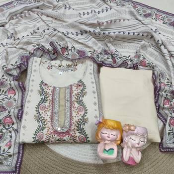 Plus size maslin kurta set with aari embroidery & mirror workethnic suit with dupatta for women 2