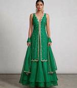 Emerald green embroidered organza sharara set