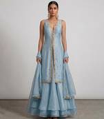 Aqua blue embroidered organza sharara set