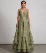 Sage green embroidered organza sharara set