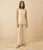 Ivory embroidered raw silk co ord set