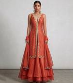 Rust orange embroidered organza sharara set