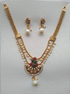 copper alloy multicolour necklace set with pearl work 2