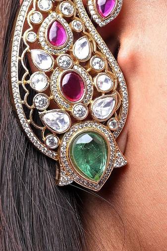 Gold alloy solana polki diamond earcuffs