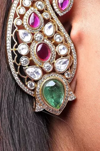 Gold alloy solana polki diamond earcuffs