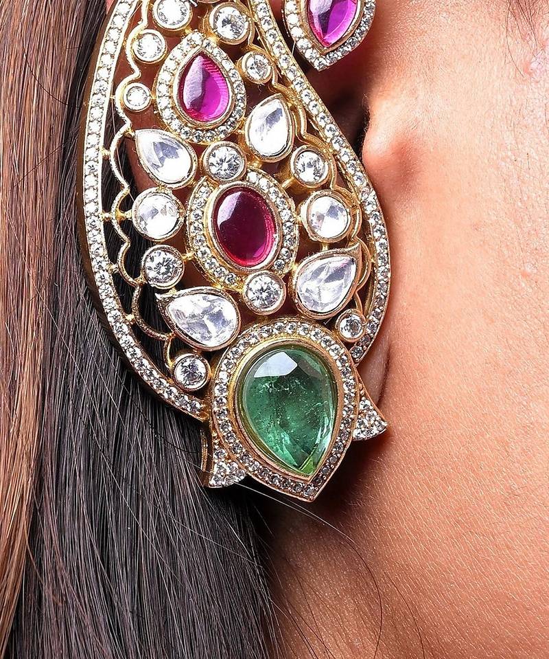 Gold alloy solana polki diamond earcuffs