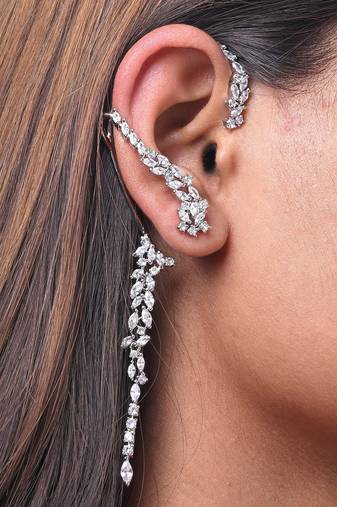 Gold alloy aarvi diamond earcuffs