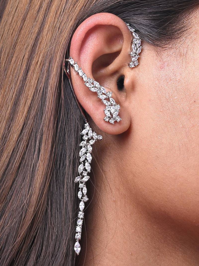 Gold alloy aarvi diamond earcuffs