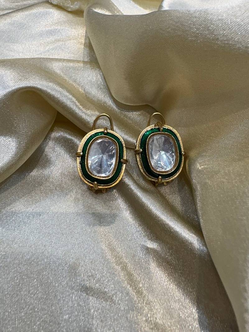 Gold alloy meena polki studs