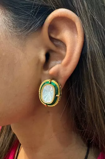 Gold alloy meena polki studs