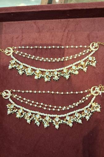 Gold alloy kundan earchain1