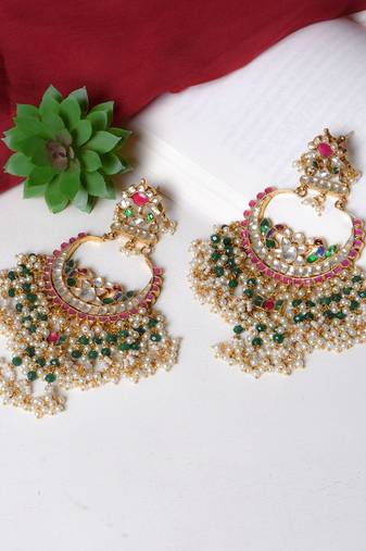 Gold alloy laksheta kundan chandbali