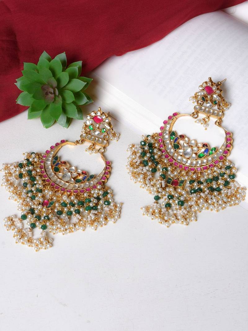 Gold alloy laksheta kundan chandbali