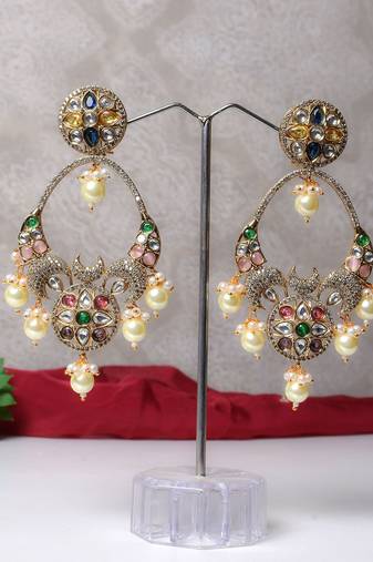 Silver alloy jasmit polki diamond earrings