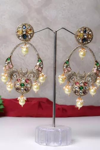 Silver alloy jasmit polki diamond earrings