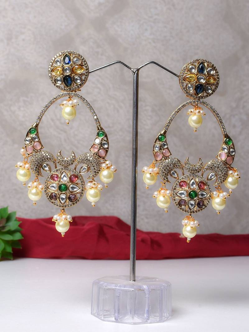 Silver alloy jasmit polki diamond earrings