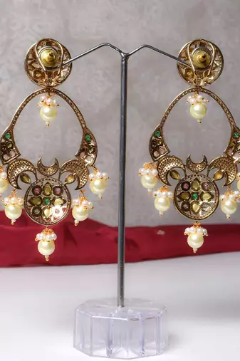 Silver alloy jasmit polki diamond earrings