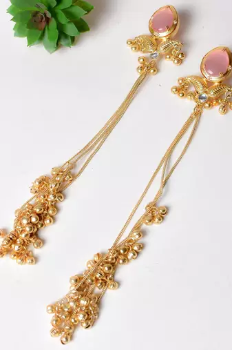 Gold alloy inayata fusion earrings   pink