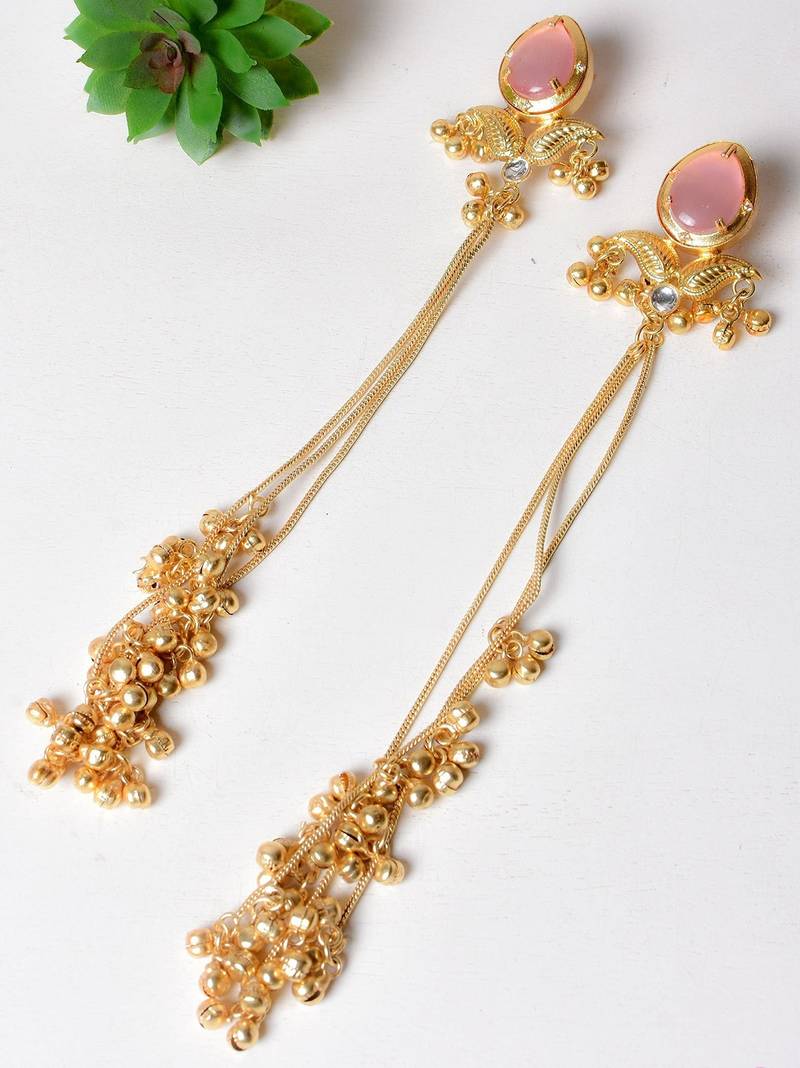 Gold alloy inayata fusion earrings   pink