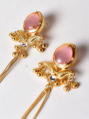 Gold alloy inayata fusion earrings   pink 2