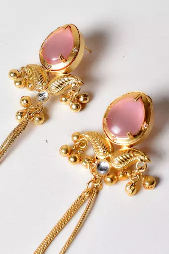 Gold alloy inayata fusion earrings   pink
