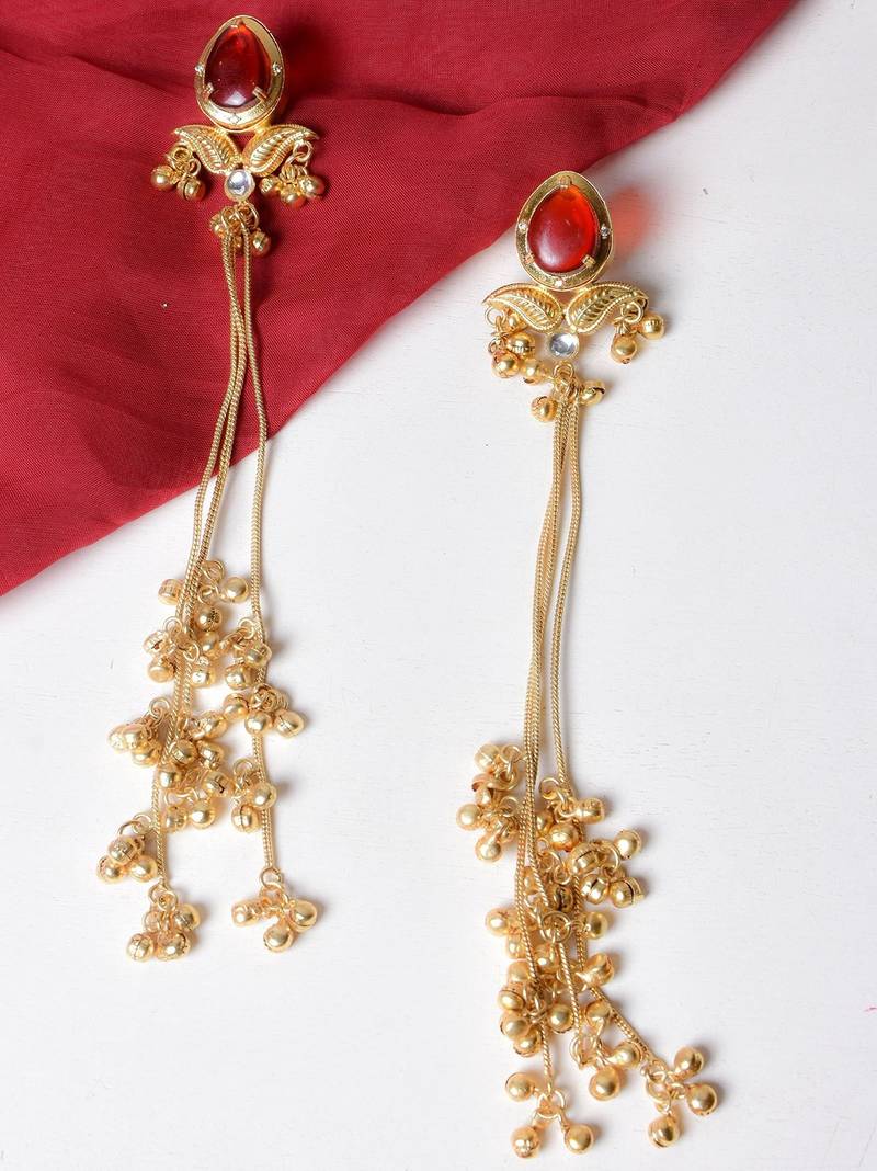 Gold alloy inayata fusion earrings   ruby