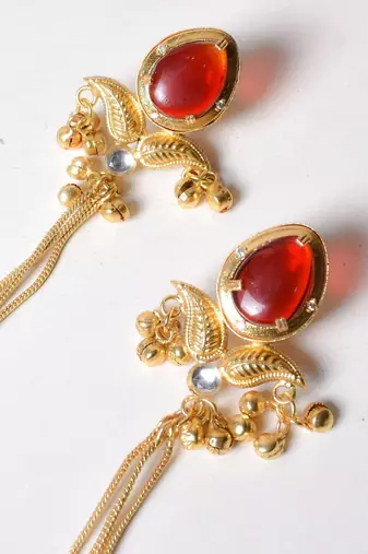 Gold alloy inayata fusion earrings   ruby