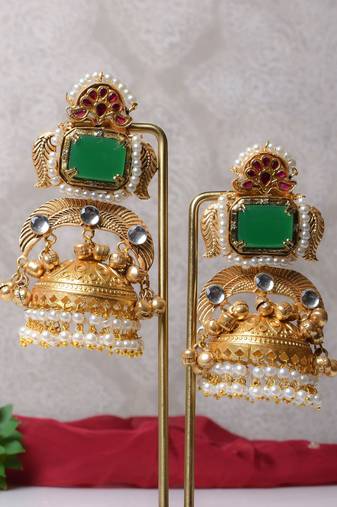 Gold alloy dhvani oversized fusion jhumka earrings