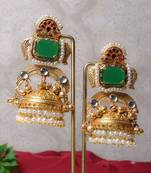 Gold alloy dhvani oversized fusion jhumka earrings