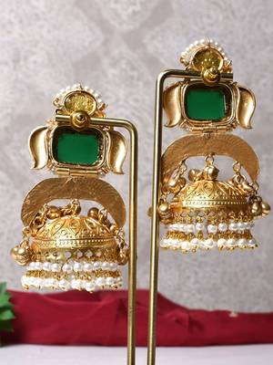 Gold alloy dhvani oversized fusion jhumka earrings 2