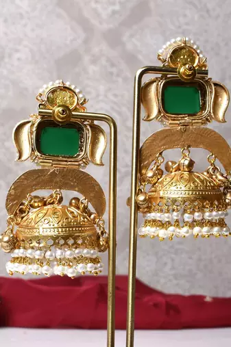 Gold alloy dhvani oversized fusion jhumka earrings