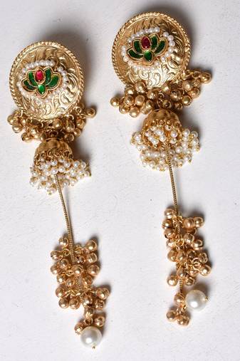 Gold alloy dwiti oversized fusion earrings