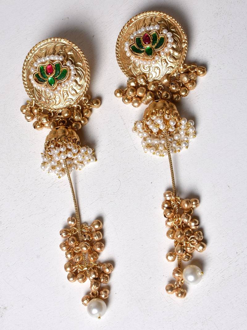 Gold alloy dwiti oversized fusion earrings