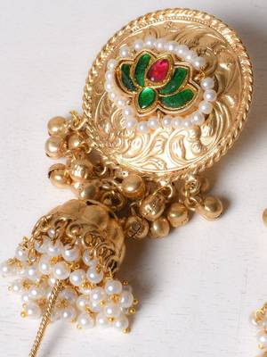Gold alloy dwiti oversized fusion earrings 2
