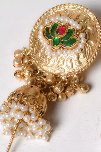 Gold alloy dwiti oversized fusion earrings