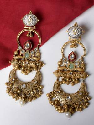Gold alloy chaitra oversized fusion earrings 1
