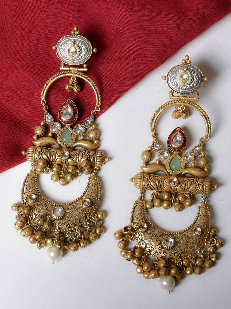 Gold alloy chaitra oversized fusion earrings