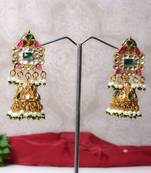 Gold alloy drishani kundan jhumka earrings