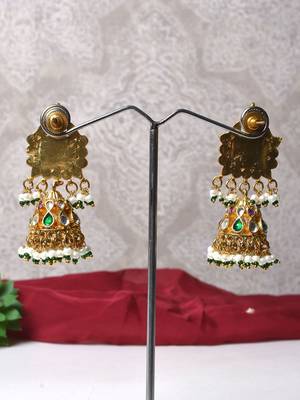 Gold alloy drishani kundan jhumka earrings 2