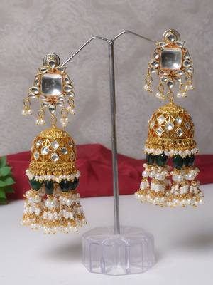 Gold alloy drishya kundan big size jhumka earrings 1