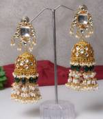 Gold alloy drishya kundan big size jhumka earrings
