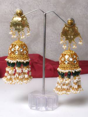 Gold alloy drishya kundan big size jhumka earrings 2