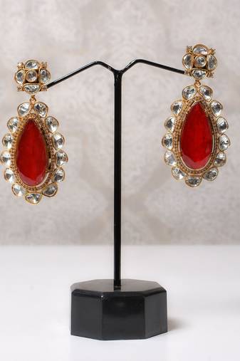 Gold alloy norah polki ruby earrings