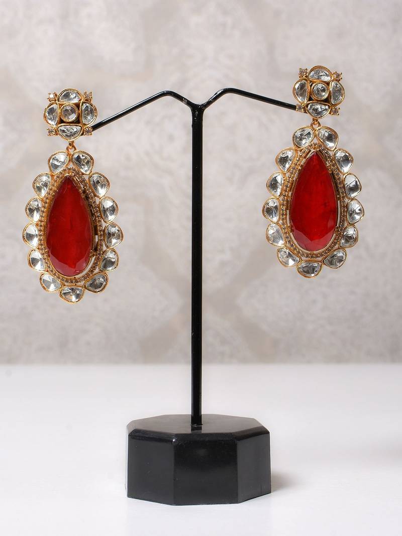 Gold alloy norah polki ruby earrings