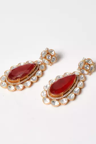 Gold alloy norah polki ruby earrings