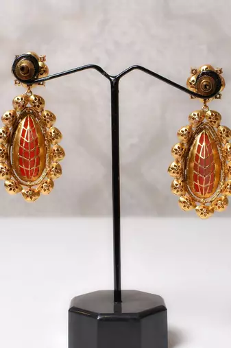 Gold alloy norah polki ruby earrings