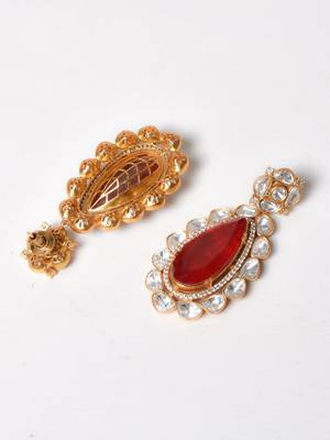 Gold alloy norah polki ruby earrings 4